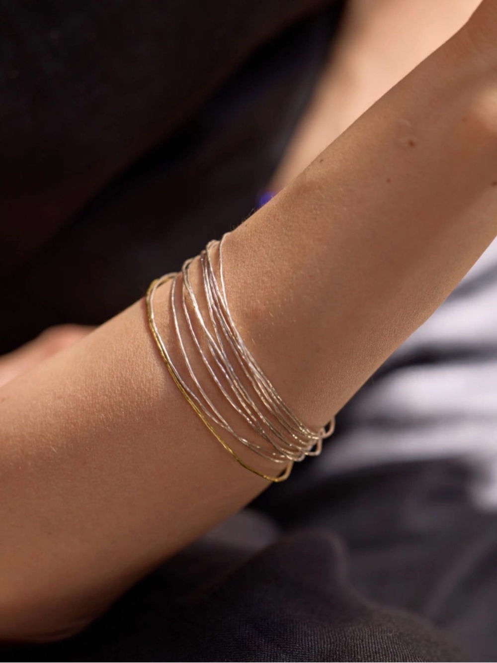 Layered Metallic Bangle Set - Silver & Gold